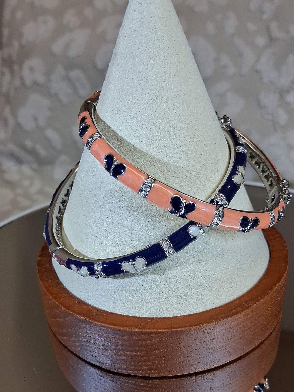 Two-Piece Enamel Butterfly Bangle Set - Navy & Peach